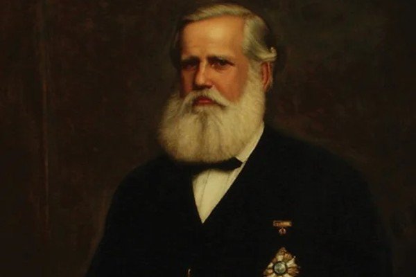 Ilustração colorida de Dom Pedro II vestindo terno preto-Metrópoles