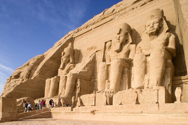 Stone carved statues in Egyptian pharaoh temple