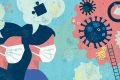 Ilustração colorida de pessoas com máscara conversando e encarando o vírus-Metrópoles