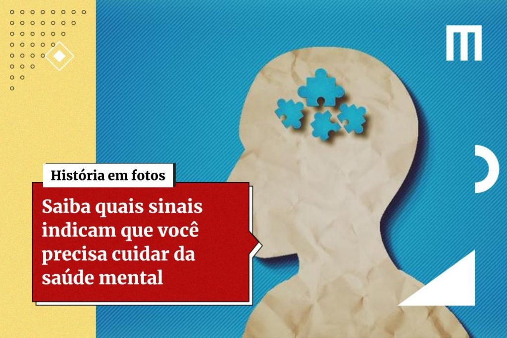 Ilustração colorida de cabeça humana com peças de quebra-cabeça em azul-Metrópoles