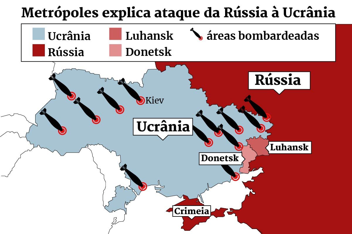 Mapa aponta quais são as áreas bombardeadas na Ucrânia
