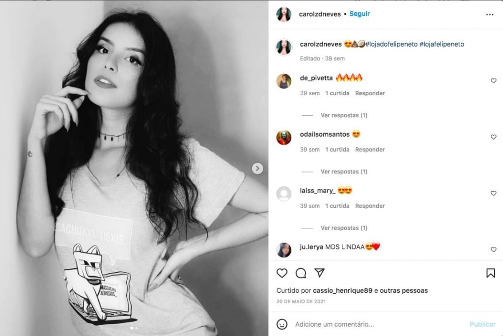 Ela modelou para produtos do namorado em 2021