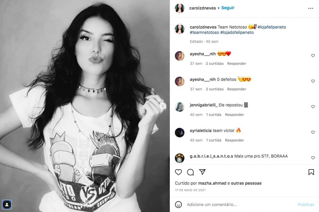 Ela modelou para produtos do namorado em 2021