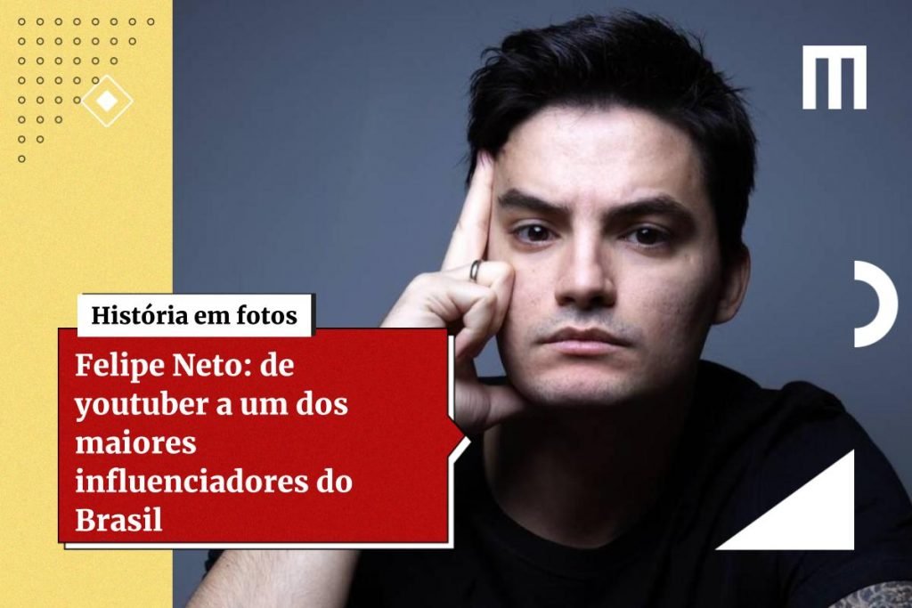 Felipe Neto wears a black shirt and poses for a photo with his hand on his face-Metropolis