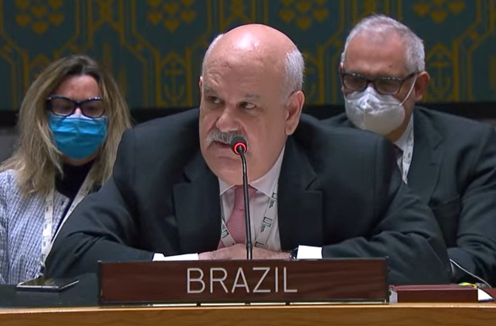 Em reunião da ONU, o embaixador brasileiro Ronaldo Costa Filho fala em discurso - Metrópoles