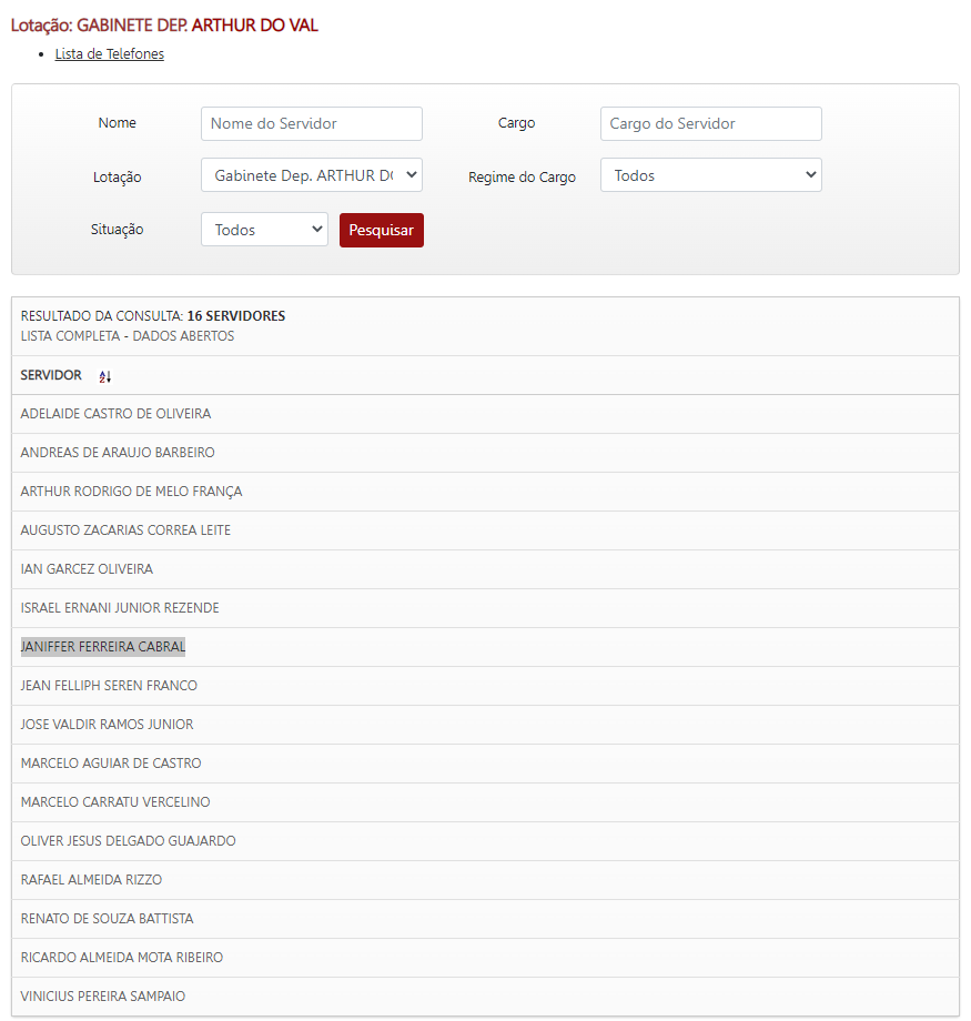 Captura de tela em portal de transparência da Alesp