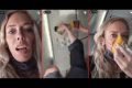 montagem com três fotos que mostram mulher durante despressurização de avião