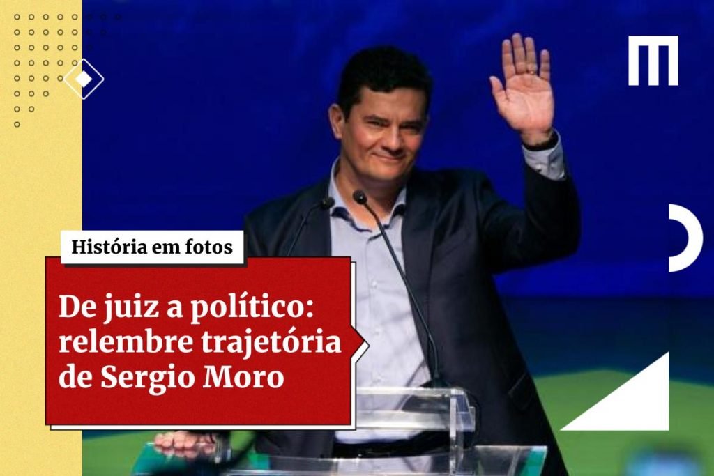 Sérgio Moro, ex-juiz e atual pré-candidato à Presidência da República.  Ele usa terno escuro e camiseta branca- Metopoles