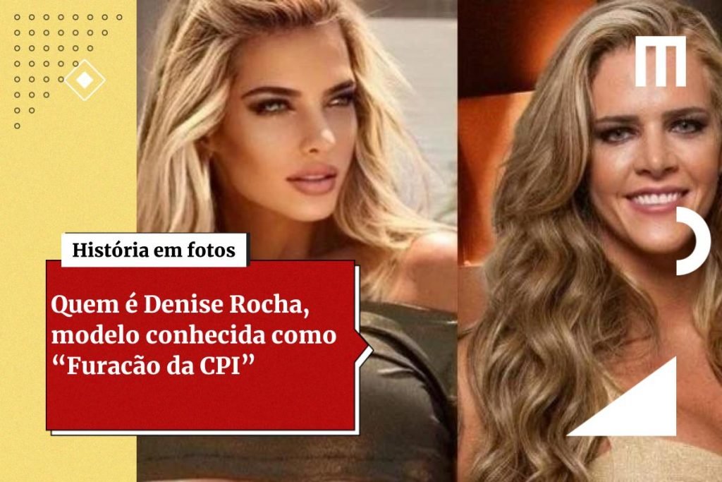 Denise aparece nas duas fotos maquiada e produzida para as fotos-Metrópoles