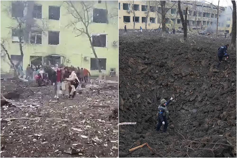 Vídeo mostra cratera após bomba ao lado de maternidade na Ucrânia