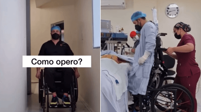 Cirurgião supera desafios para operar sentado em um cadeira de rodas