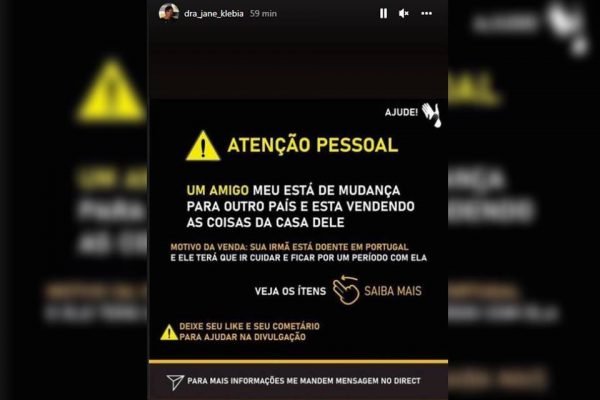 Print da conta da delegada Jane Klébia no Instagram, que foi hackeado por golpistas