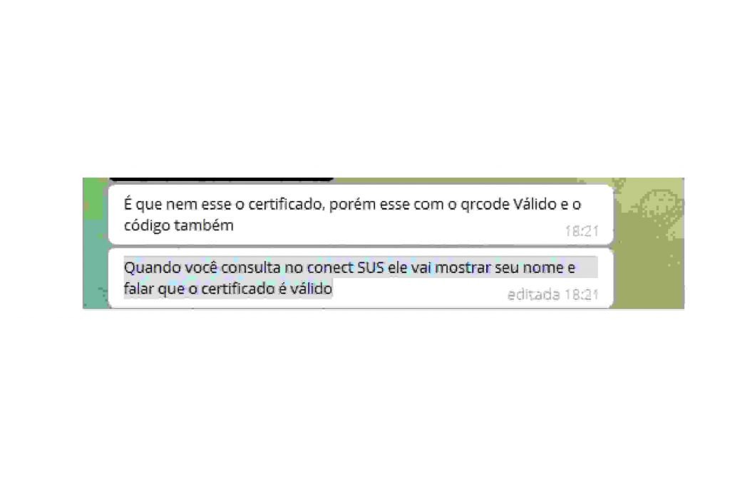 Vendedor promete certificado com QR Code que será aprovado pelo ConectSUS.