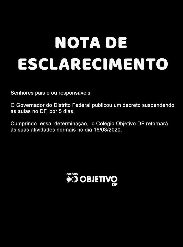 Comunicado escolas do DF suspensão aulas