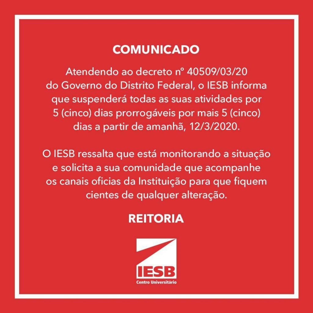 Comunicado escolas do DF suspensão aulas