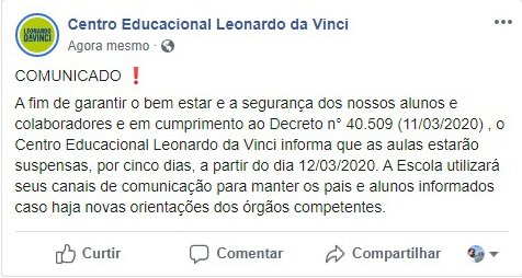Comunicado escolas do DF suspensão aulas