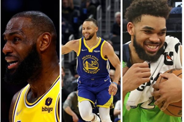Lebron James, Stephen Curry e Karl Anthony Towns
