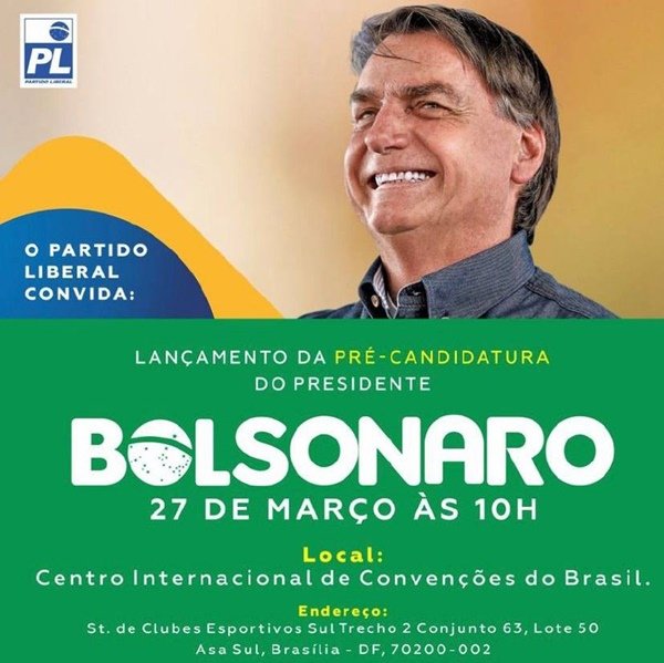 Convite de lançamento da pré-candidatora de Jair Bolsonaro à Presidência da República