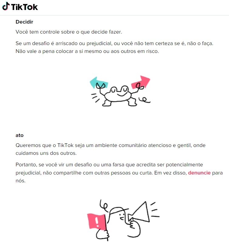 Print alerta TikTok sobre vídeos que colocam as pessoas em risco