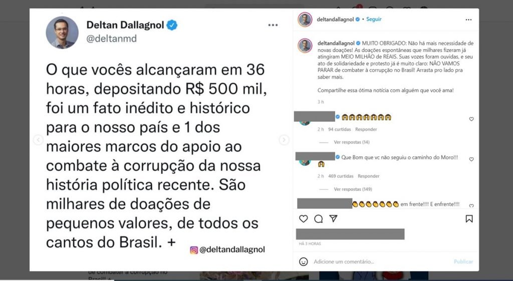 Deltan Dallagnol usa mesma manobra de mensaleiros com vaquinha on-line