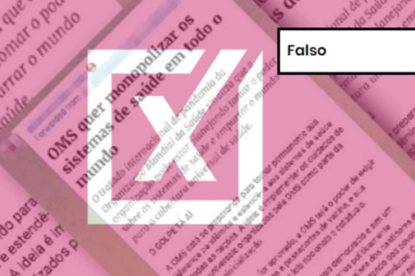 Captura de tela de texto do Telegram com etiqueta na cor rosa de conteúdo falso