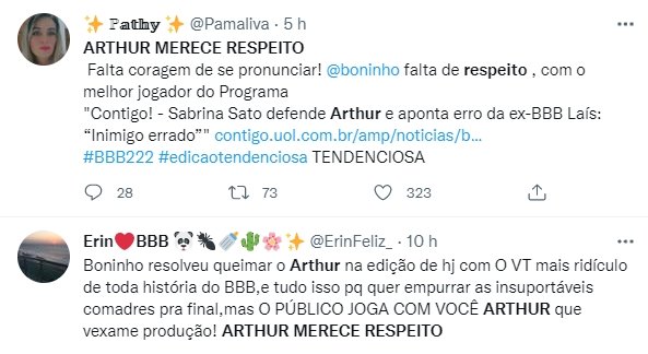 No Twitter, fãs do BBB22 Arthur Aguiar se revoltam com VT feito pela Globo e pedem respeito - Metrópoles