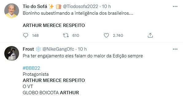 No Twitter, fãs do BBB22 Arthur Aguiar se revoltam com VT feito pela Globo e pedem respeito - Metrópoles