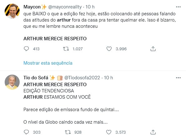 No Twitter, fãs do BBB22 Arthur Aguiar se revoltam com VT feito pela Globo e pedem respeito - Metrópoles