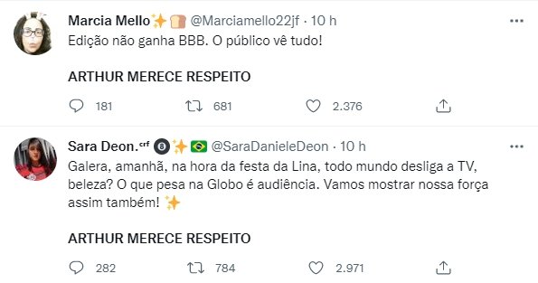 No Twitter, fãs do BBB22 Arthur Aguiar se revoltam com VT feito pela Globo e pedem respeito - Metrópoles