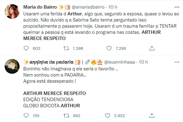 No Twitter, fãs do BBB22 Arthur Aguiar se revoltam com VT feito pela Globo e pedem respeito - Metrópoles