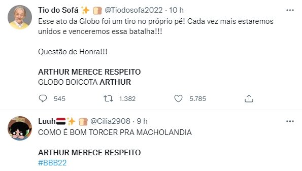 No Twitter, fãs do BBB22 Arthur Aguiar se revoltam com VT feito pela Globo e pedem respeito - Metrópoles