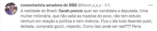 Sarah Poncio confirma pré-candidatura a deputada estadual pelo Rio de Janeiro e é muito criticada nas redes sociais
