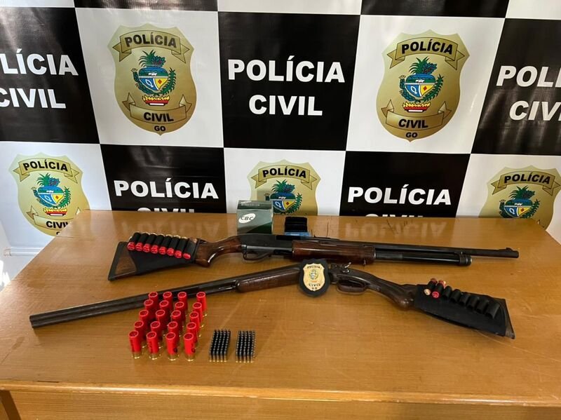 Armas e munições apreendidas na casa do autor