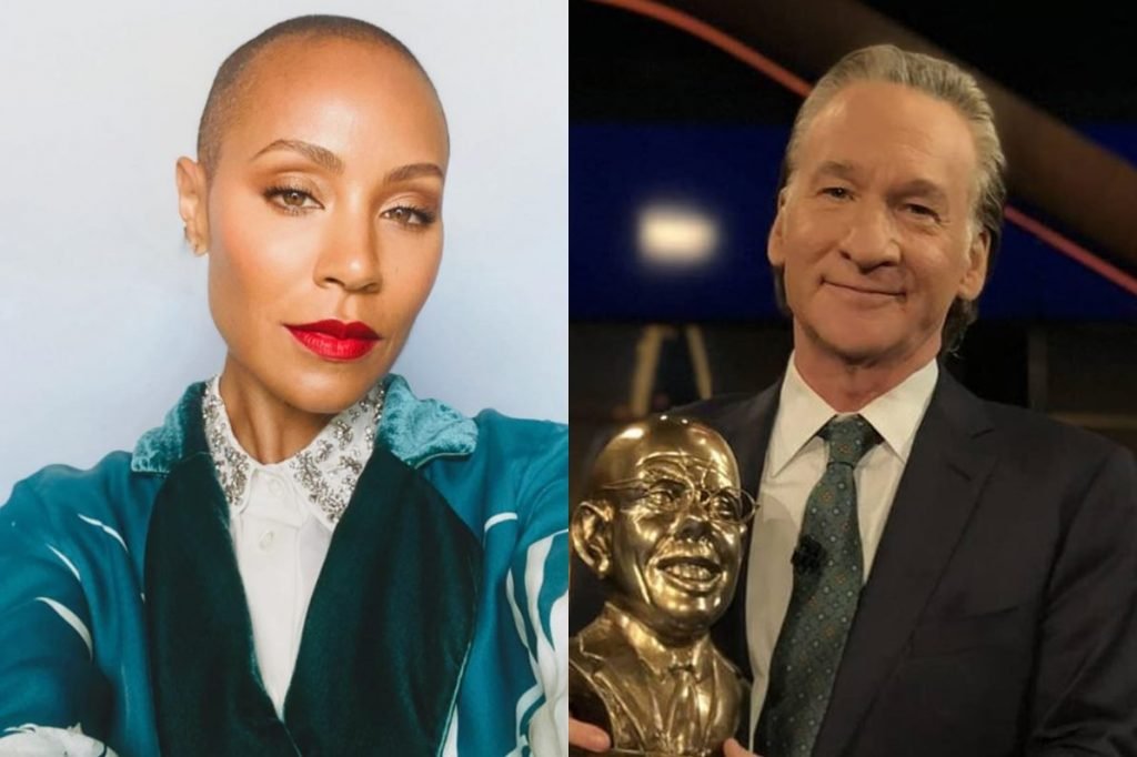 montagem com uma foto de jada smith e outra de bill maher
