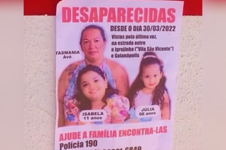 Cartaz mostra avó e netas então desaparecidas na cidade de Goianópolis, Goiás - Metrópoles