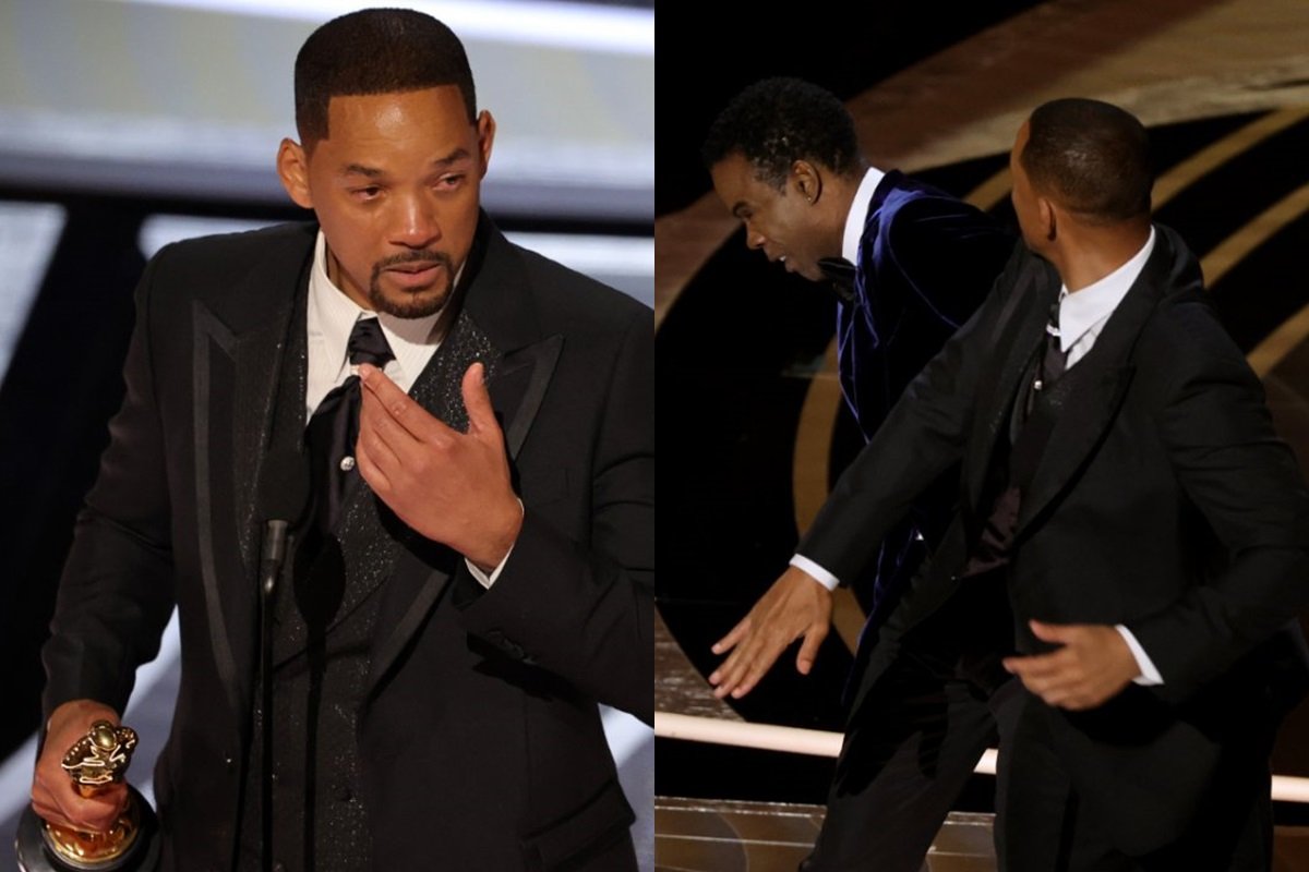 Will Smith deu um tapa em Chris Rock durante cerimônia do Oscar 2022 (Reprodução: TNT)