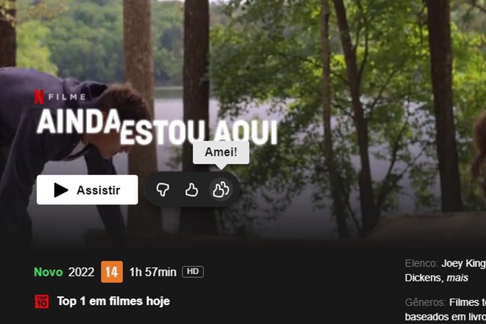 Exemplo do novo uso do botão "amei" na interface da Netflix - Metrópoles