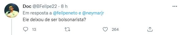 Fãs de Felipe Neto criticaram a aproximação do youtuber com Neymar Jr.