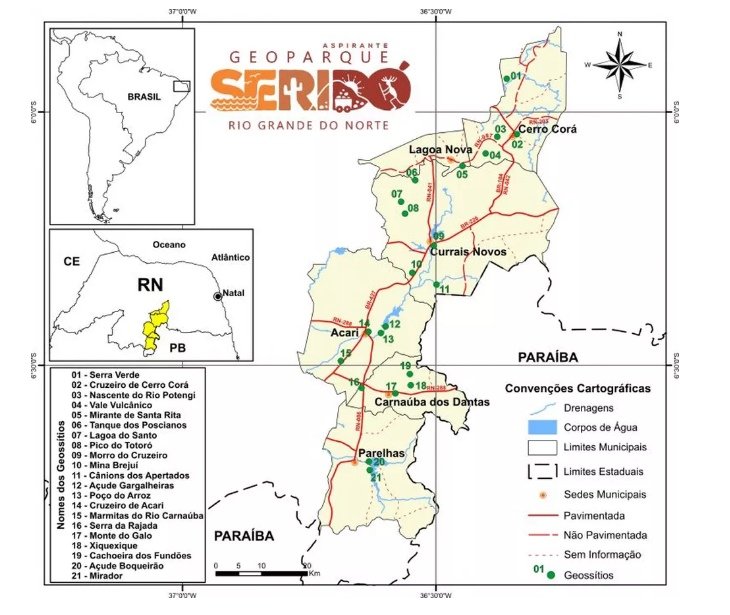 Foto colorida dos geossítios do Geoparque Seridó