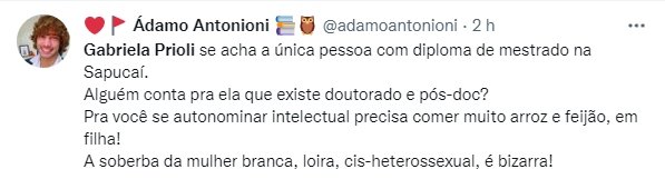 Gabriela Prioli é detonada no Twitter após falar sobre