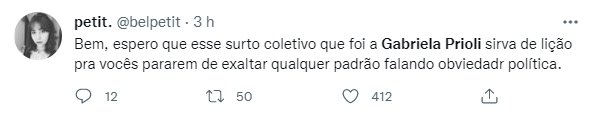 Gabriela Prioli é detonada no Twitter após falar sobre