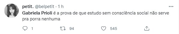 Gabriela Prioli é detonada no Twitter após falar sobre