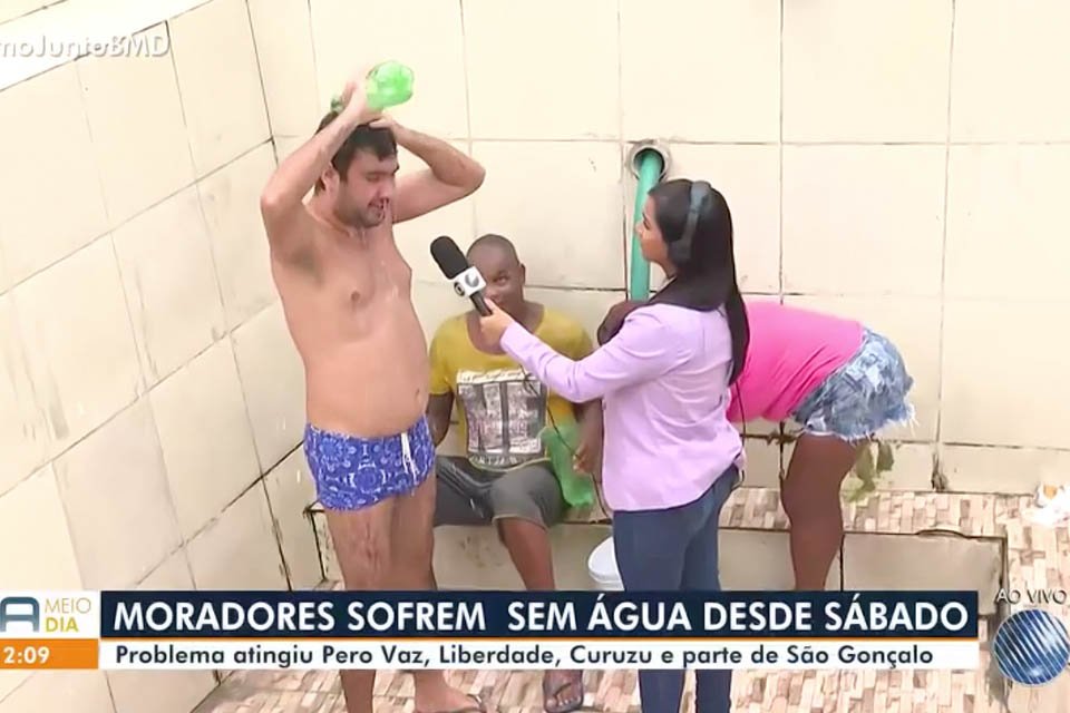 Homem toma banho ao vivo em afiliada da Globo