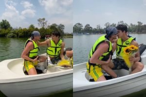 Daniel Lenhardt e Marcus Lobo em passeio de barco