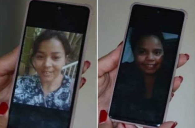 Shirlene, grávida de 4 meses, e a filha Tauane, de 14 anos em uma montagem - Metrópoles