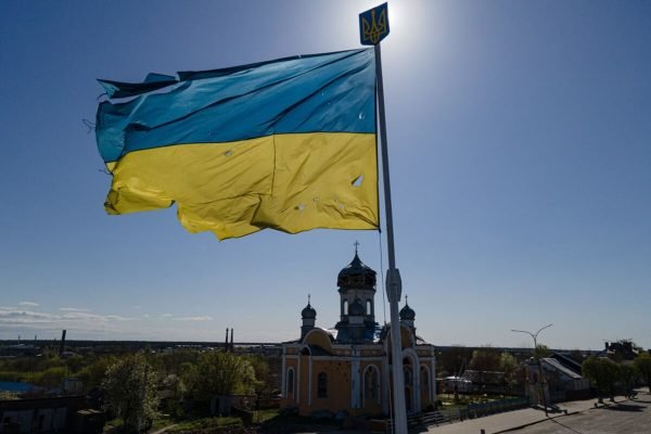 Malyn, bandeira da Ucrânia na guerra