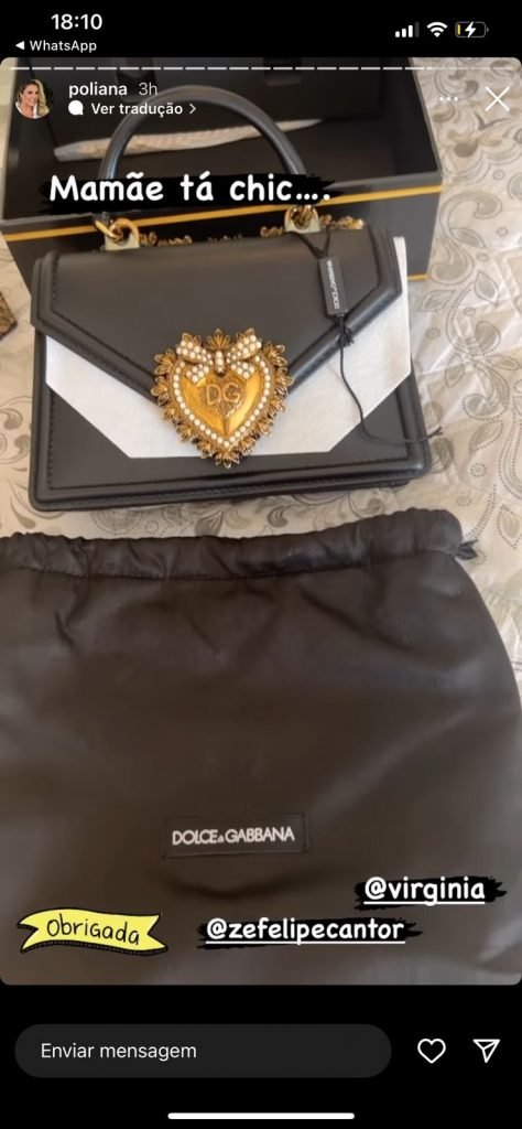 Poliana mostra bolsa que ganhou de Virgínia e Zé Felipe