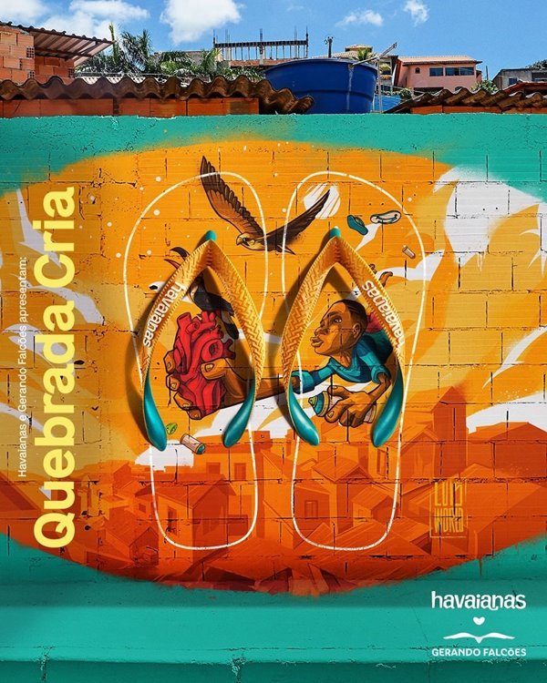 Chinelo da marca Havaianas com desenho colorido do artista plástico Luis World