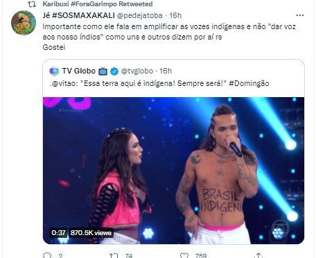 Vitão Elogiado por indígenas