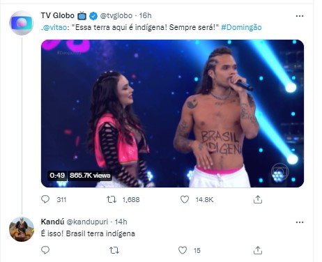 Vitão Elogiado por indígenas